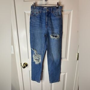 NEW TopShop Mom Jeans US 4 (26) Ankle 100% Cotton Distressed Ripped
